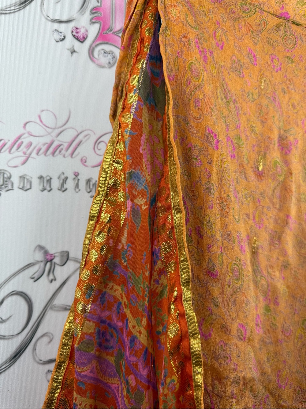 Silk skirt tie up paisley shiny goldBohemian Orange Floral Wrap Skirt - Picture 5 of 14